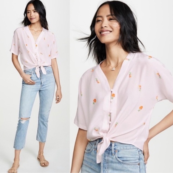 Rails Thea Peach Print Silk Tie-Front Top Blouse Small - Picture 1 of 6